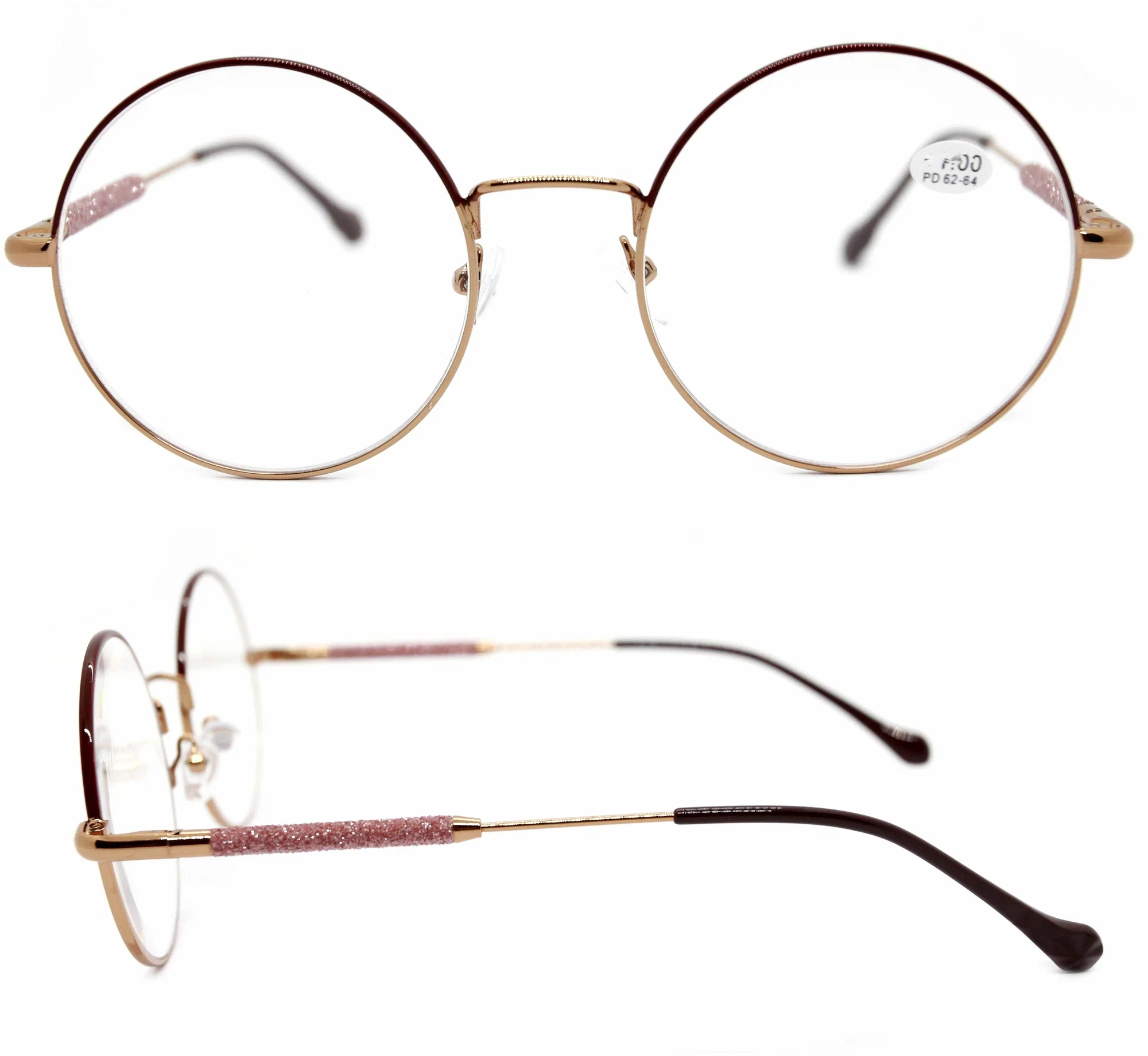 Круглые очки с диоптриями для дали (-3.50) GLODIATR 1908-C3, с футляром, цвет бордовый, РЦ 62-64