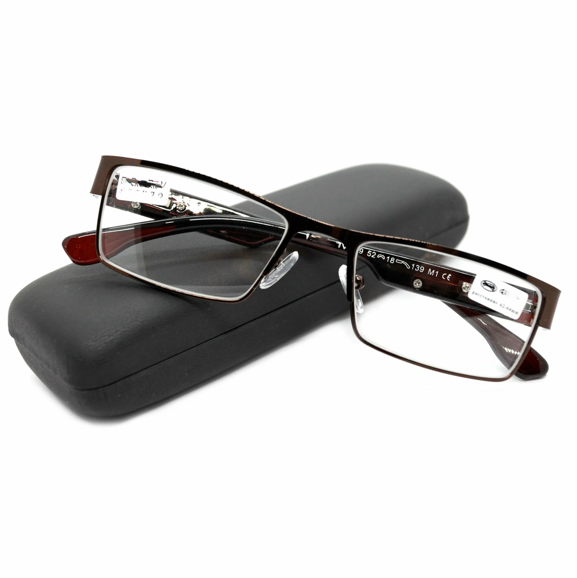 Очки корригирующие мужские-женские 66-68 (+1.25) мост 019-M1, с футляром, цвет коричневый, линзы пластик, РЦ 66-68