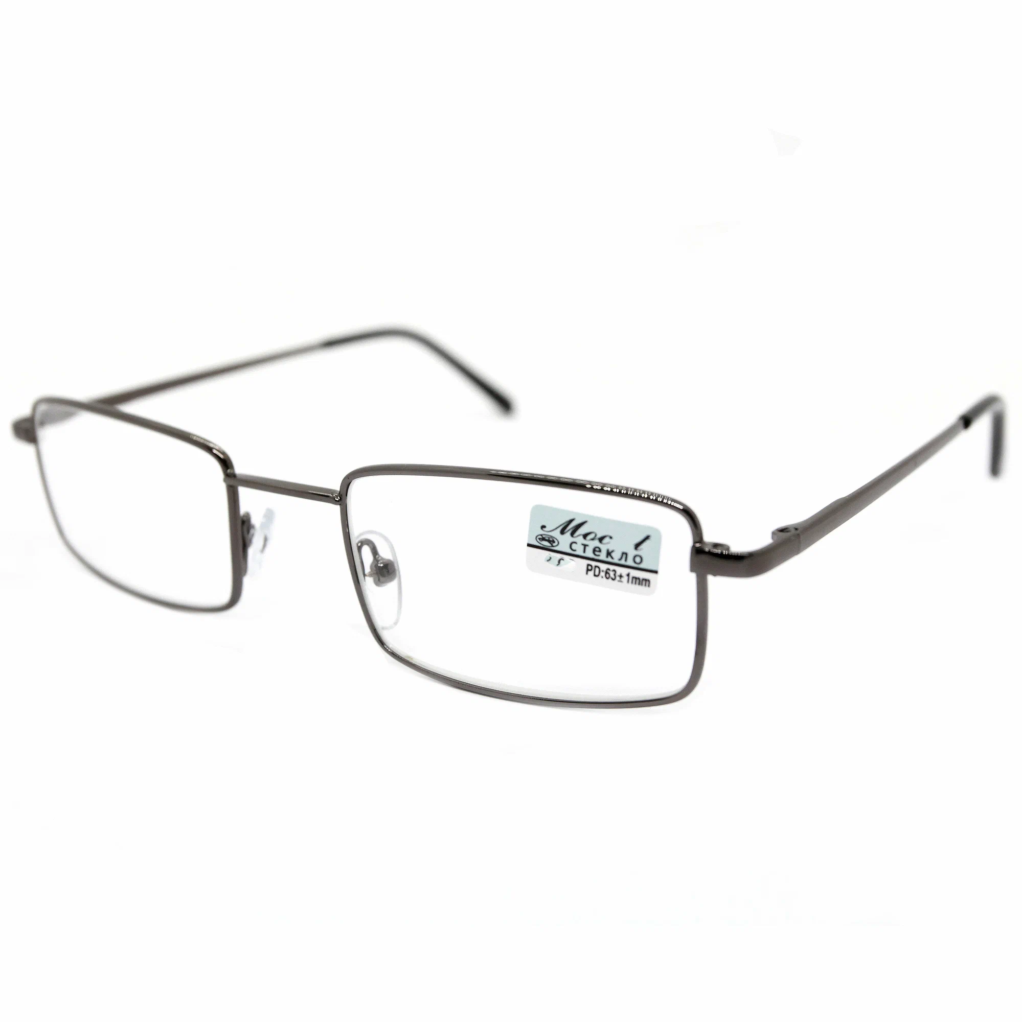 Готовые очки металл со стеклом (+0.75) с футляром, мост 6603 M2, линза стекло, цвет серый, РЦ 62-64